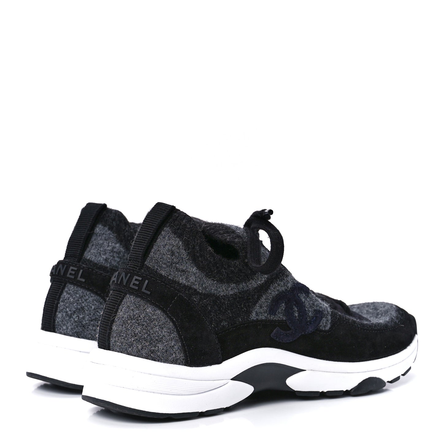 Knit Fabric Suede Calfskin Womens CC Sneakers 36.5 Grey Black
