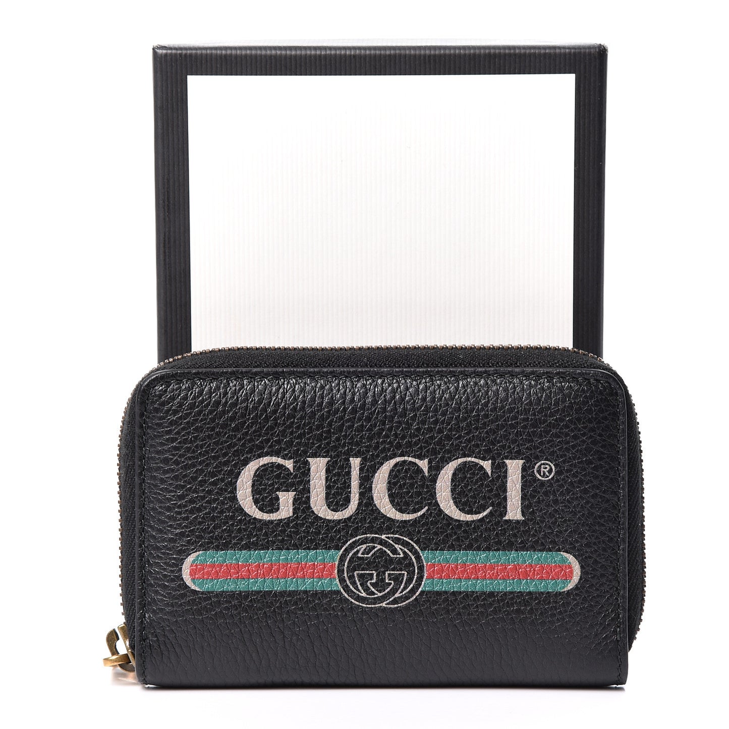 Calfskin Logo Zip Around Card Case Black