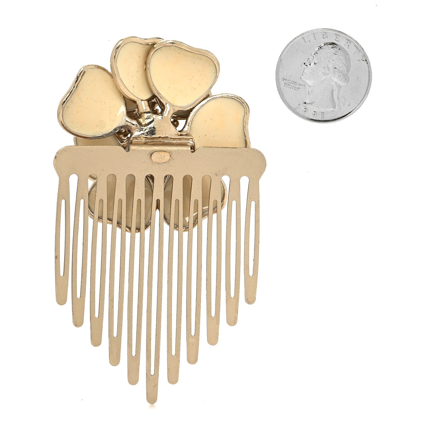 Resin Crystal CC Camellia Hair Comb Ivory