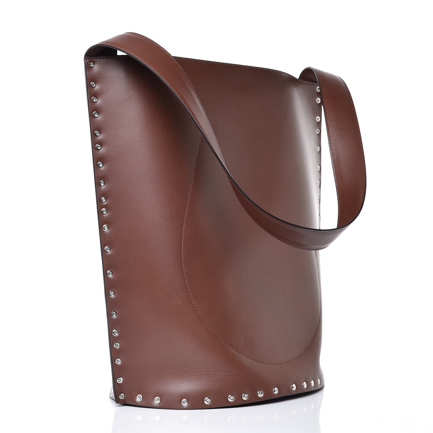 Celine Satinated Natural Calfskin Large Studs Bucket Shoulder Bag Dark Brown 2 of 9
