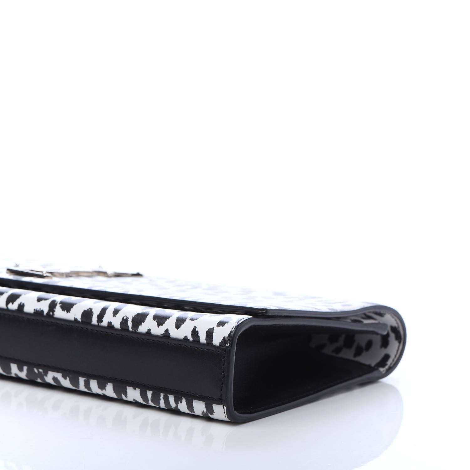 Saint Laurent Calfskin Monogram Printed Leopard Cassandre Clutch Black White 6 of 9