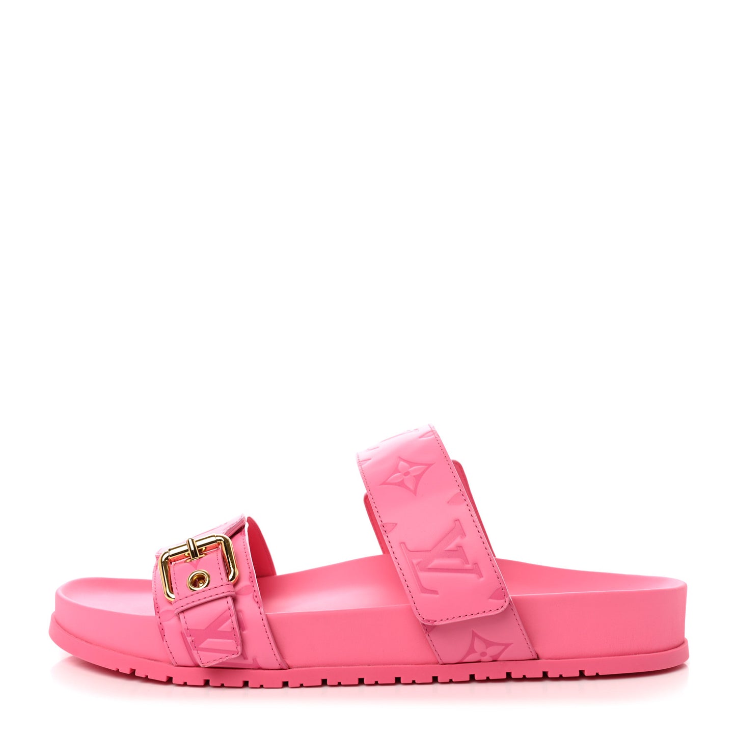 Calfskin Monogram Embossed Bom Dia Flat Mule Sandals 40 Pink