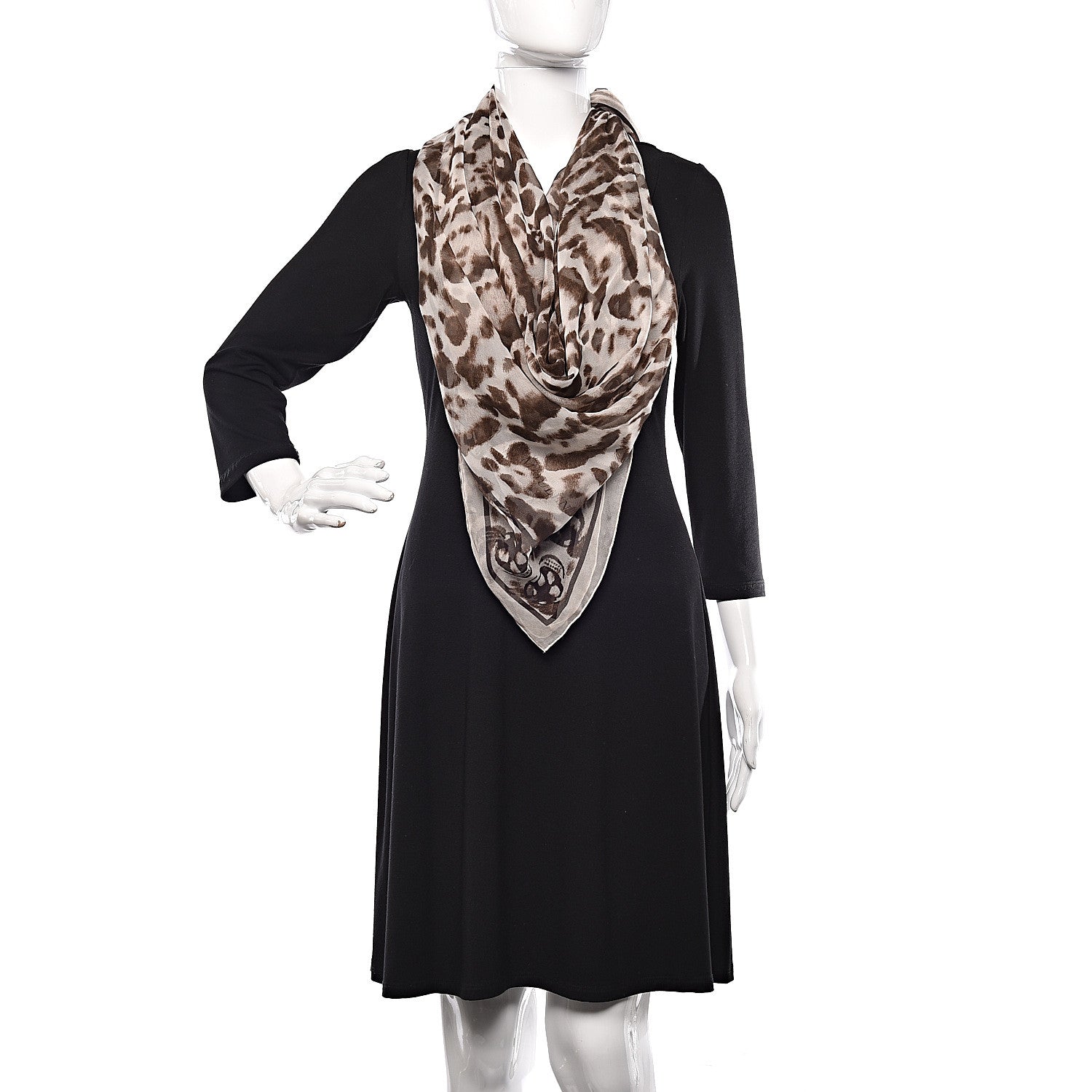 Alexander McQueen Silk Chiffon Animalier Skull Scarf Off White Dark Brown 1 of 4