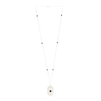 Tiffany Sterling Silver Black Onyx Pearl Ziegfeld Daisy Pendant Necklace 3 of 7