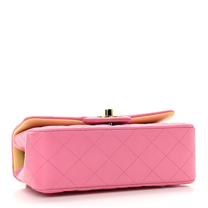 Chanel Lambskin Quilted Mini Rectangular Flap Pink Yellow 4 of 11