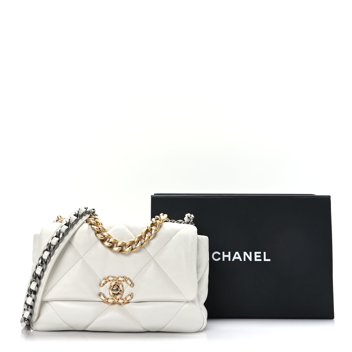 Lambskin Quilted Medium Chanel 19 Flap White
