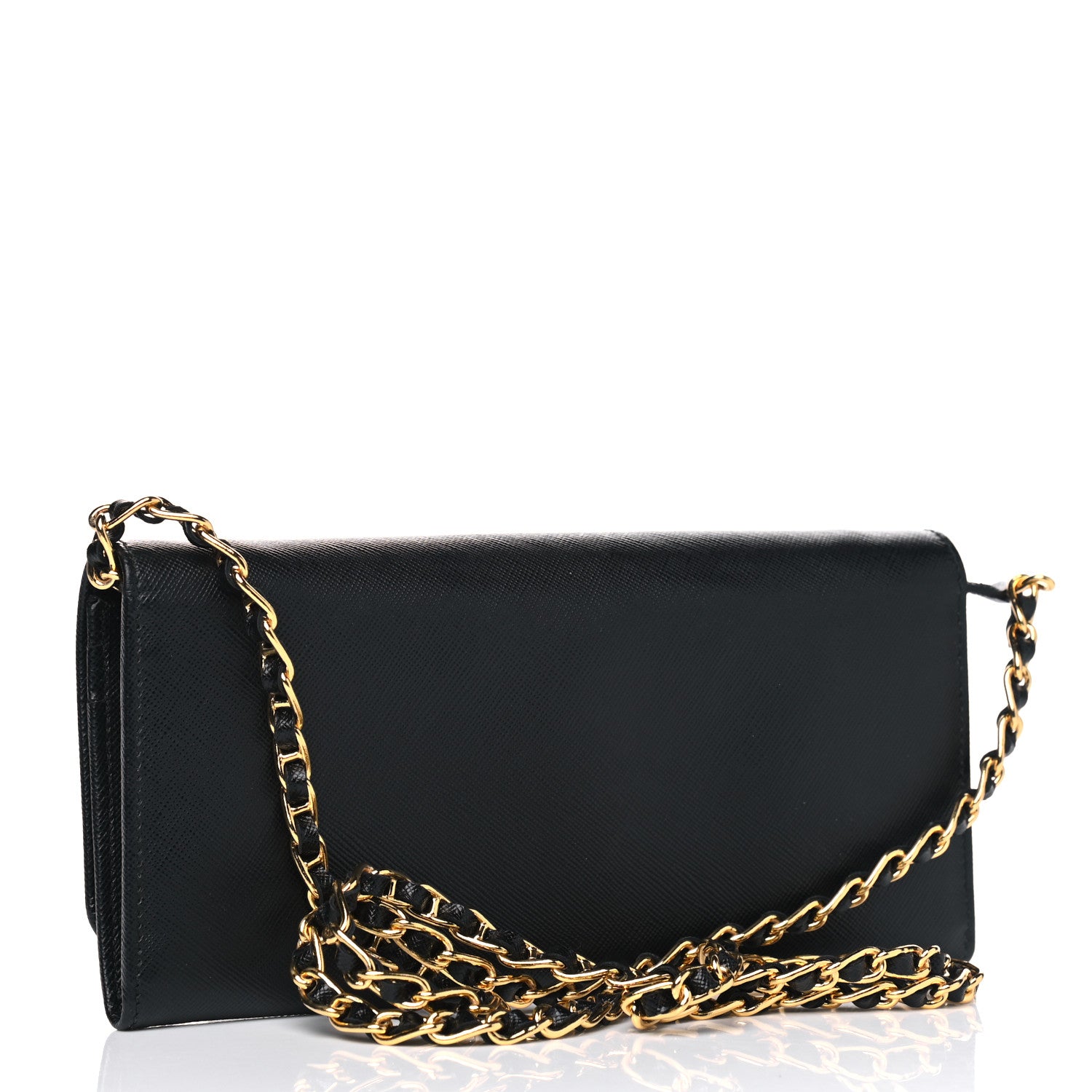 Prada Saffiano Metal Oro Chain Wallet Black 4 of 4
