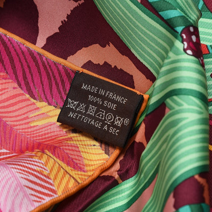Hermes Silk Jaguar Quetzal Scarf 90 Fuchsia Vert Bordeaux 4 of 5