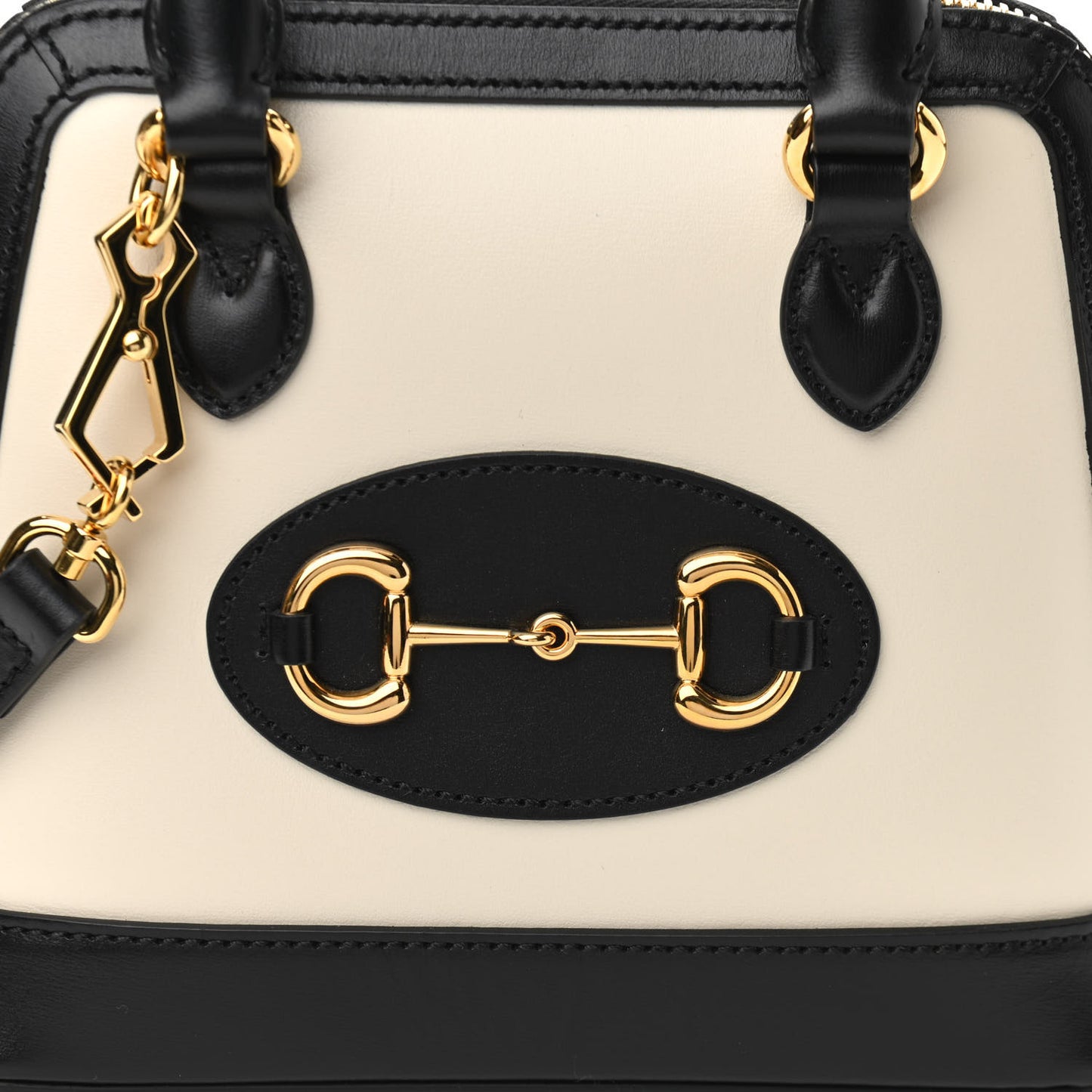 Boarded Plutone Calfskin Bi-Color Mini Horsebit 1955 Top Handle Bag Mystic White Black