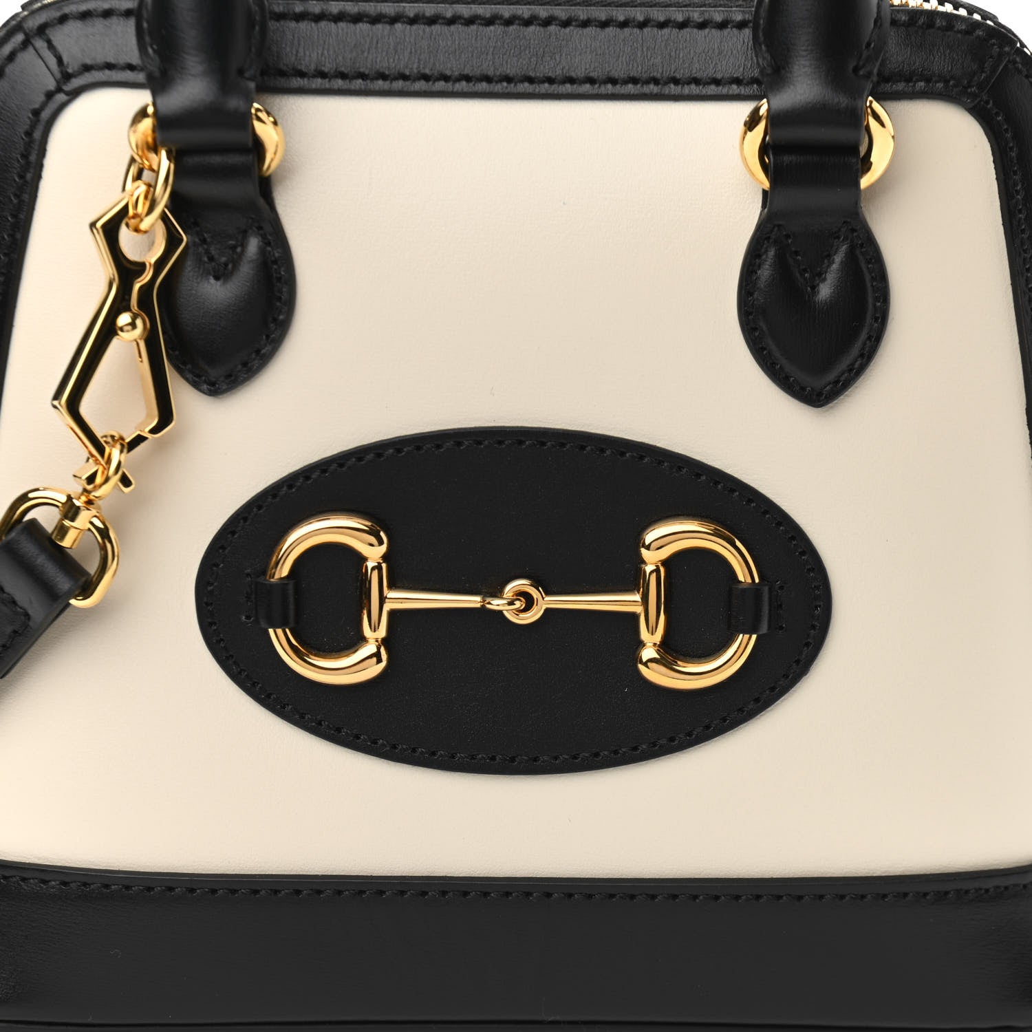 Gucci Boarded Plutone Calfskin Bi-Color Mini Horsebit 1955 Top Handle Bag Mystic White Black 8 of 10