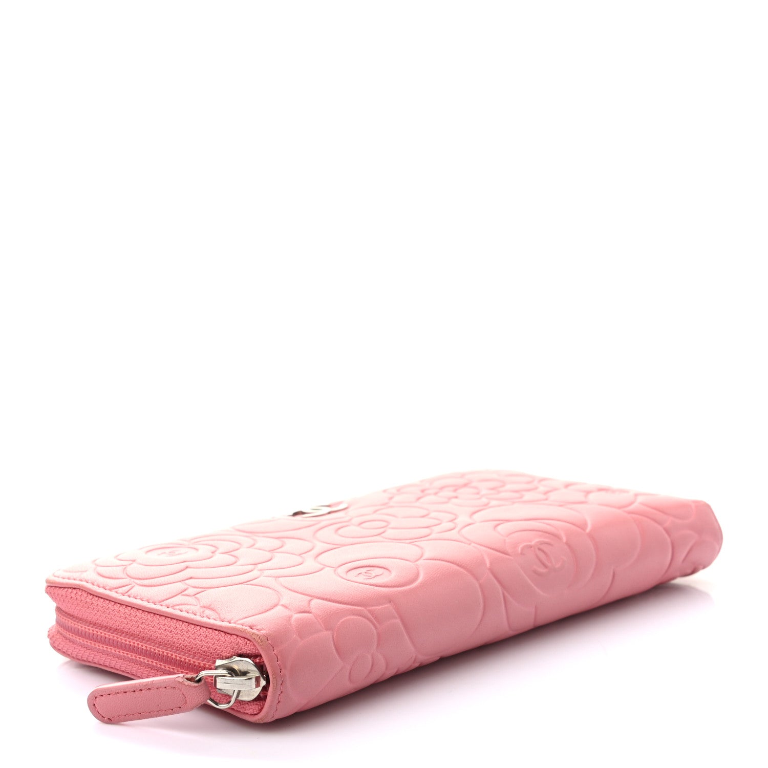 Chanel Lambskin Camellia Embossed Zip Around Large Gusset Wallet Pink 4 of 8