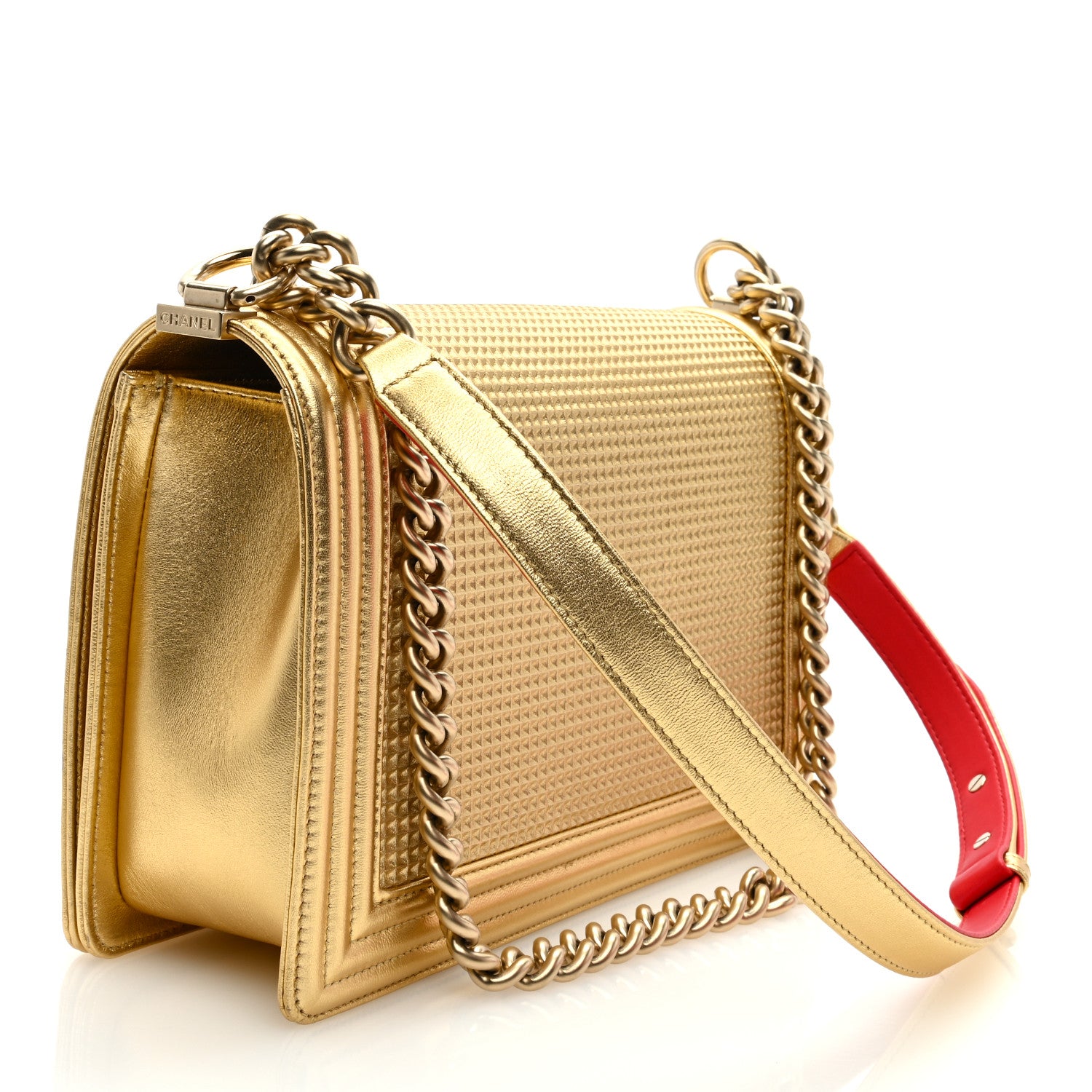 Chanel Metallic Lambskin Embossed Large Boy Cube Flap Gold 3 of 9