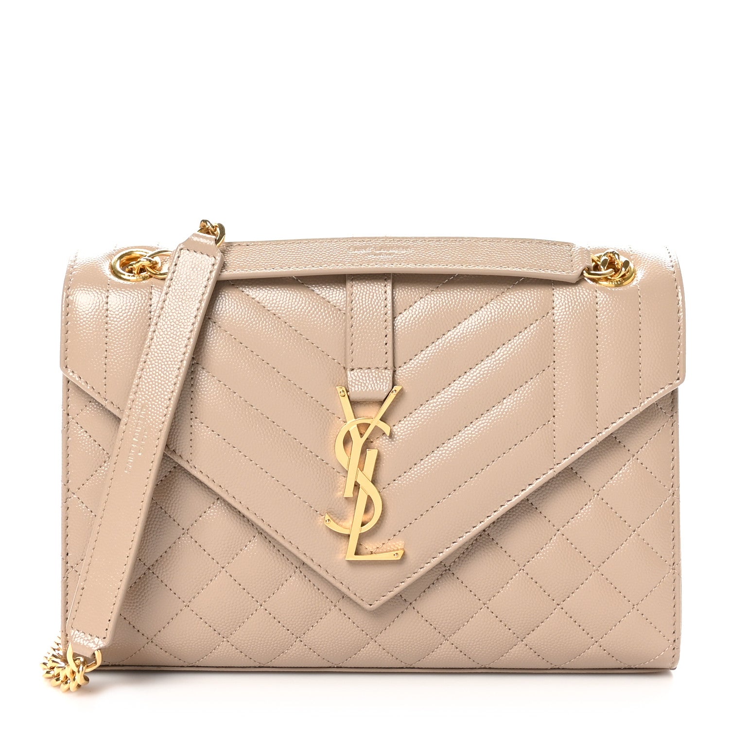 Saint Laurent Grain De Poudre Textured Mixed Matelasse Medium Triquilt Monogram Satchel Dark Beige 1 of 10