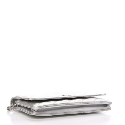 Chanel Metallic Lambskin Quilted Wallet On Chain WOC Silver 4 of 11