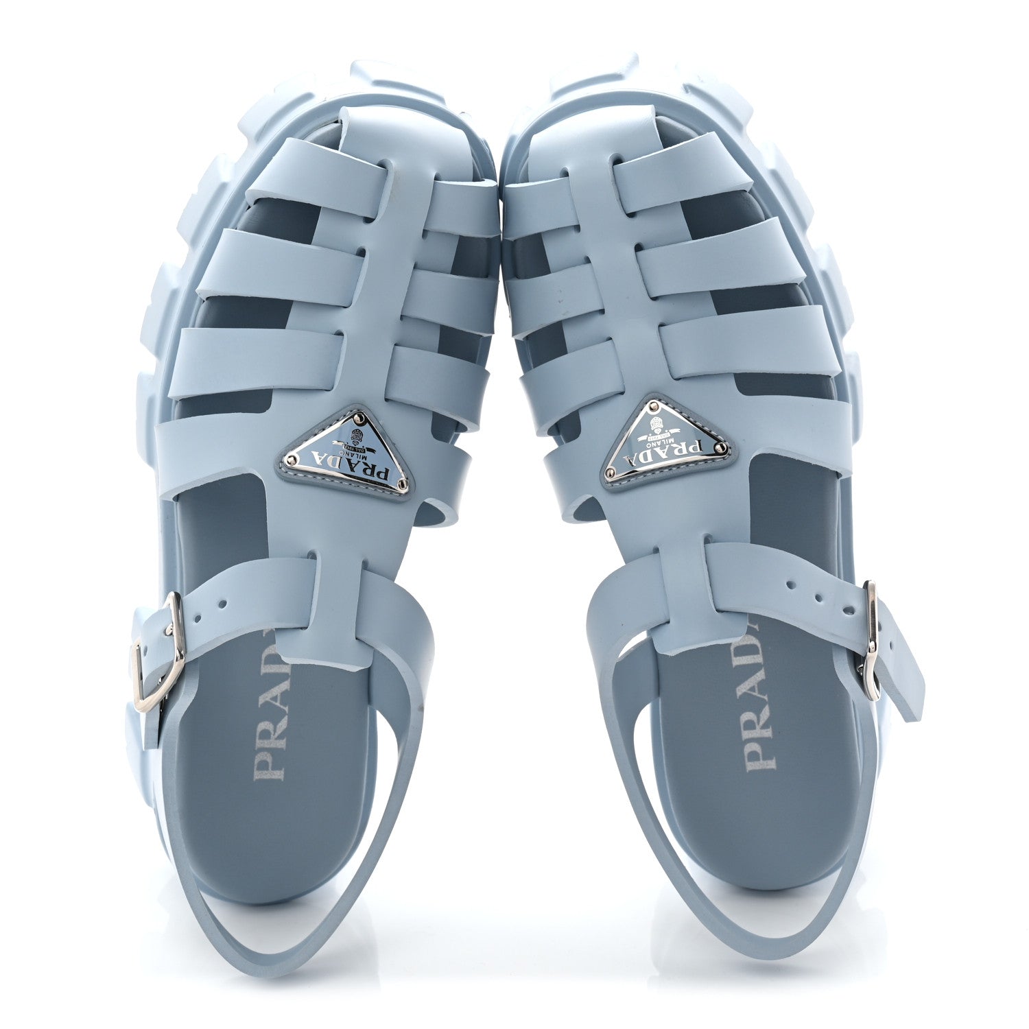 Prada Foam Rubber Metal Triangle Logo Monolith 55mm Cage Sandals