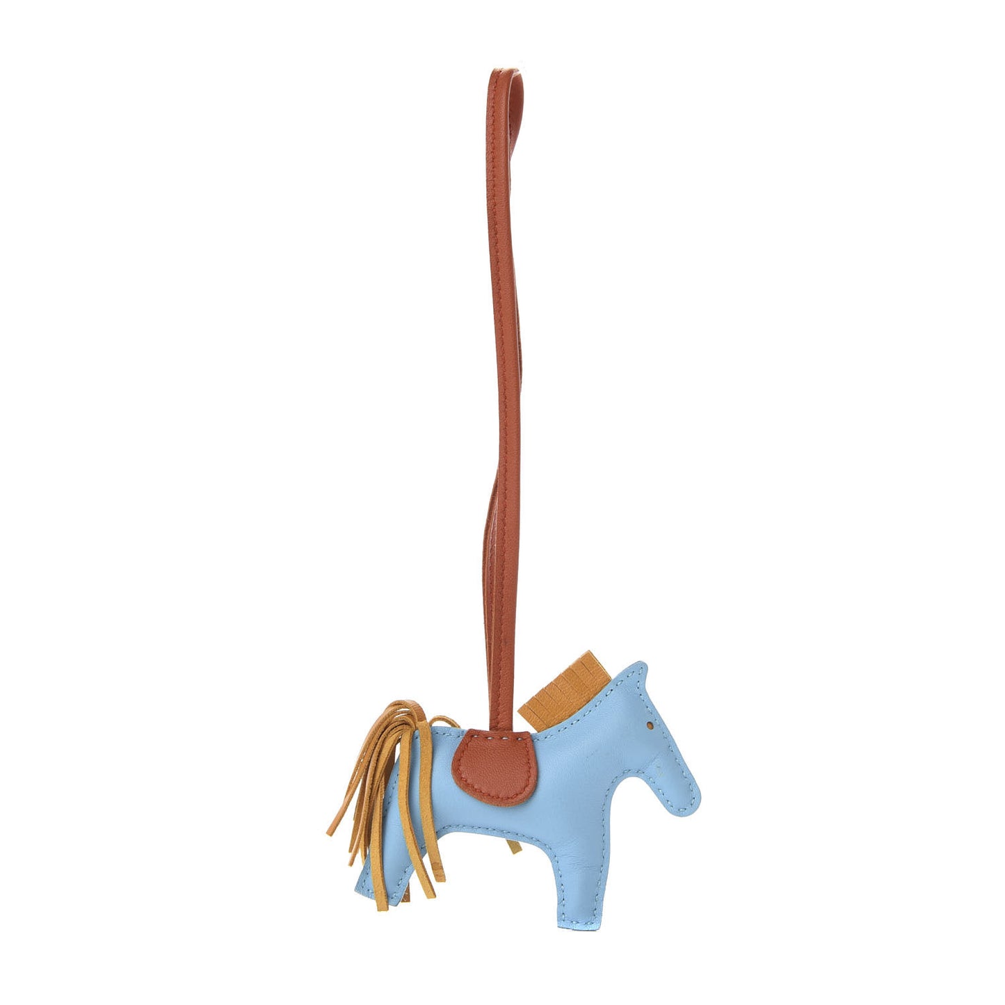 Milo Lambskin Grigri Rodeo Horse Bag Charm PM Celeste Naturel Bouton D'Or Cornaline
