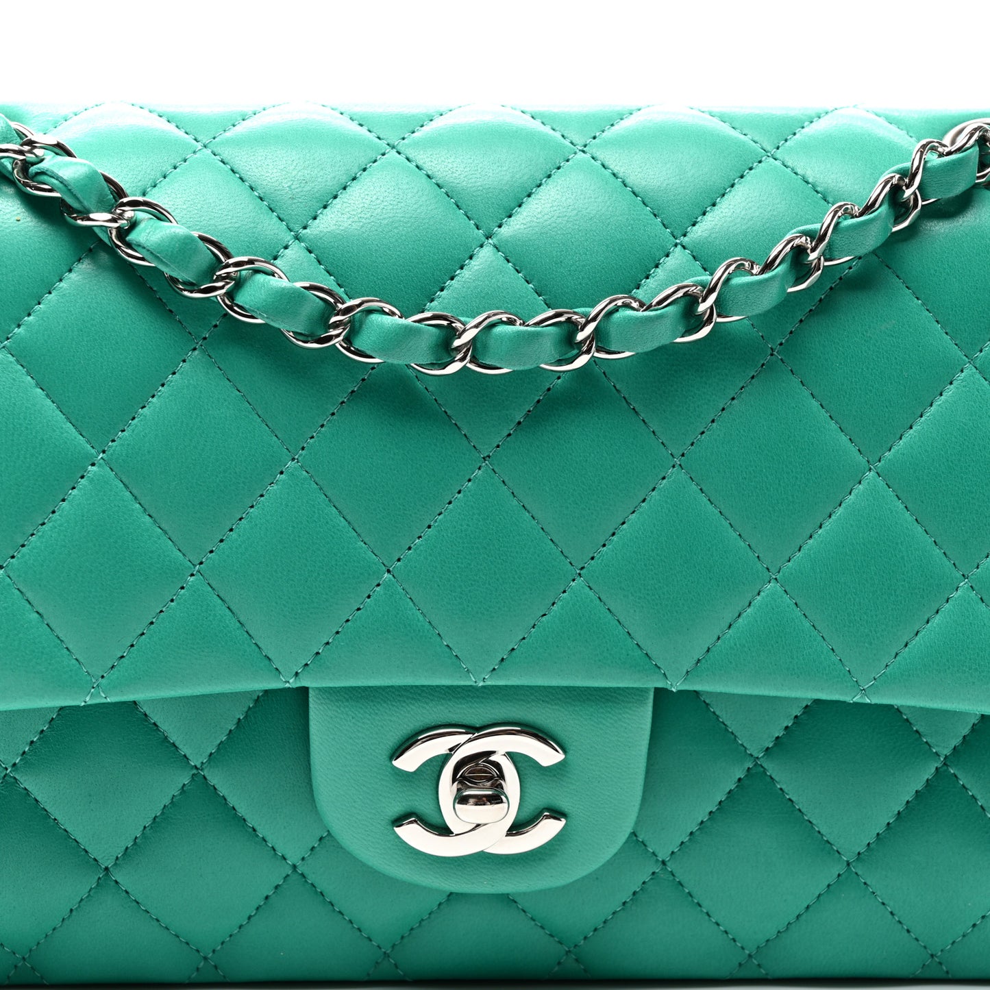 Lambskin Quilted Medium Double Flap Green