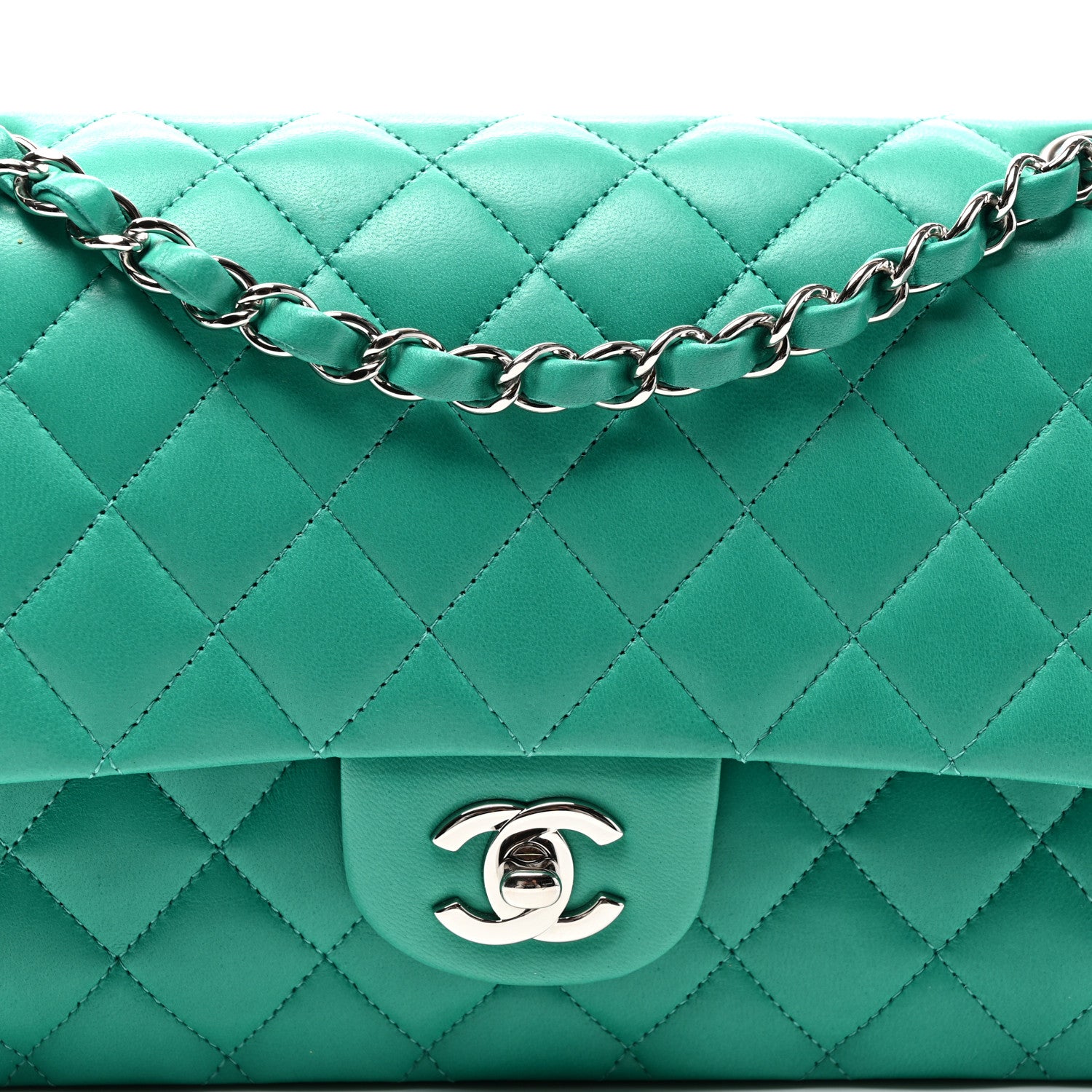 Chanel Lambskin Quilted Medium Double Flap Green 7 of 12