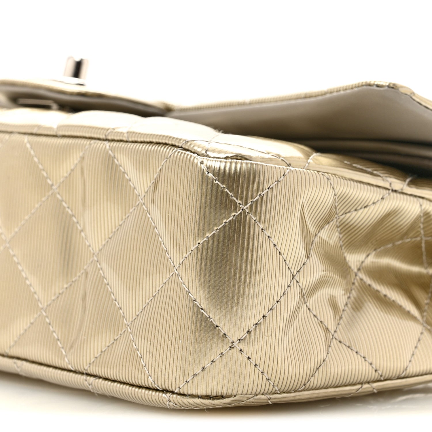 Chanel Striated Patent Quilted Medium Double Flap Gold 10 of 11