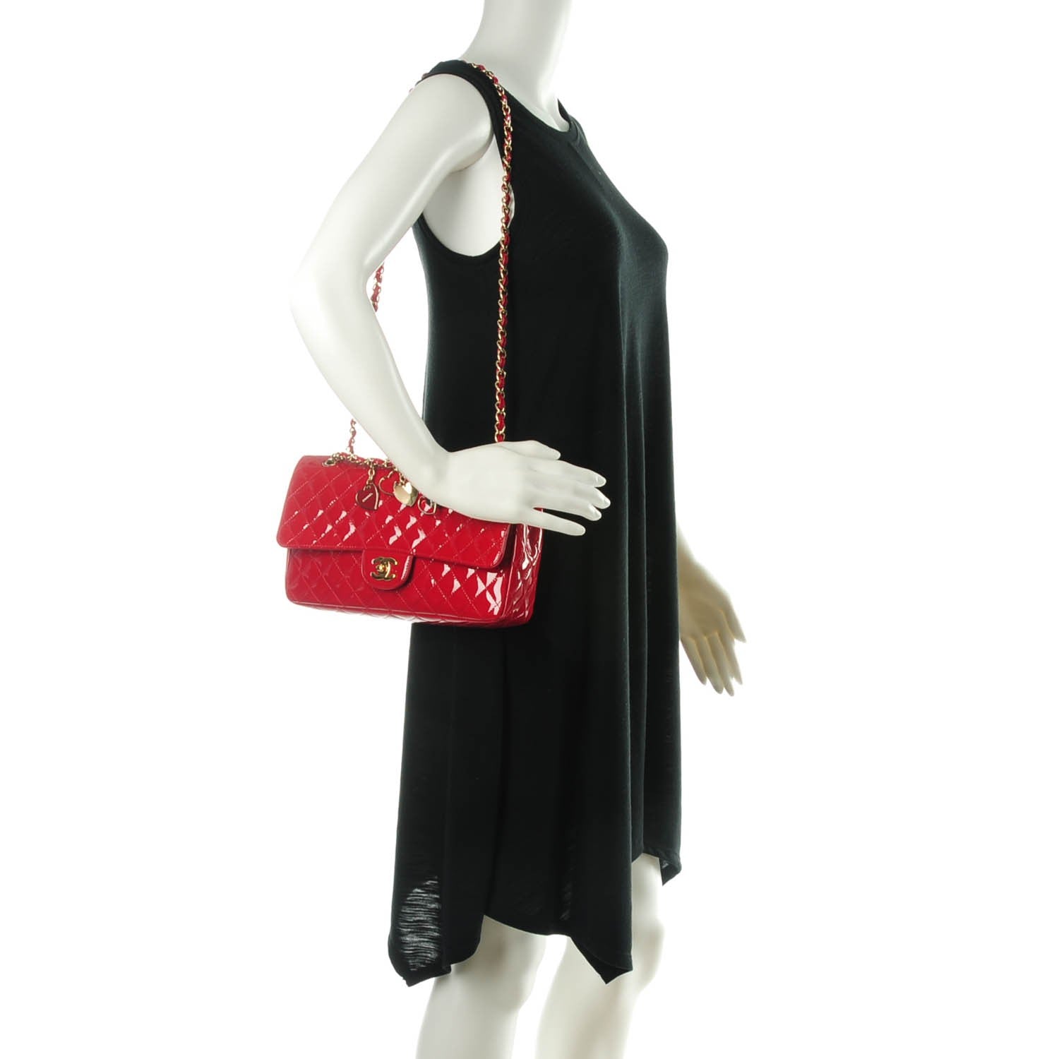 Chanel Patent Calfskin Quilted Valentine Charms Medium Single Flap Red 2 of 8