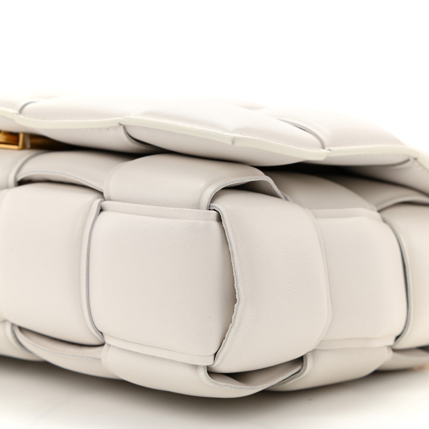 Lambskin Maxi Intreccio Padded Chain Cassette Crossbody Bag White