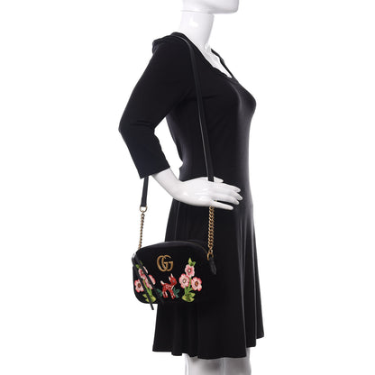 Gucci Velvet Matelasse Deer Embroidered Small GG Marmont Chain Shoulder Bag Black 2 of 10