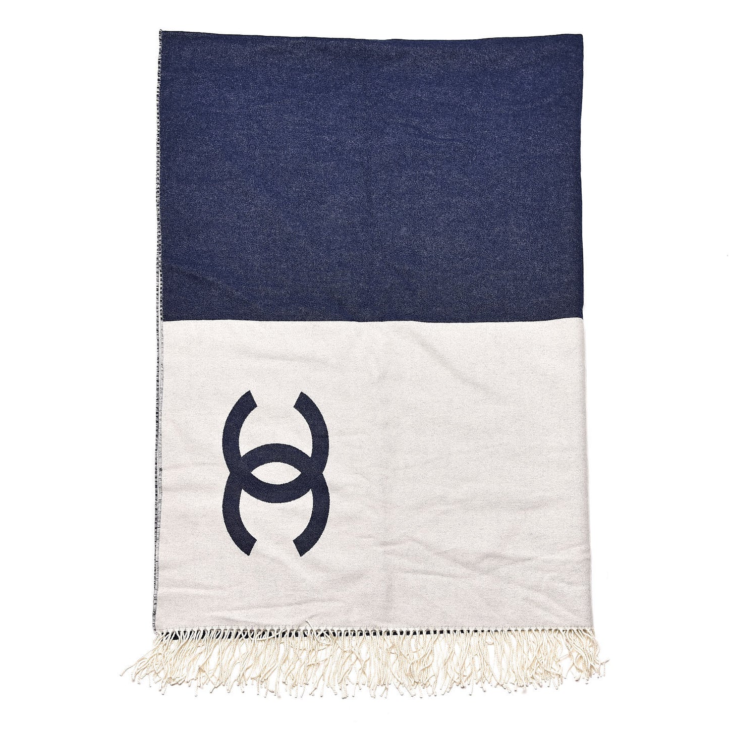 Merino Wool Cashmere CC Throw Blanket Navy White