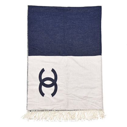 Chanel Merino Wool Cashmere CC Throw Blanket Navy White 1 of 4