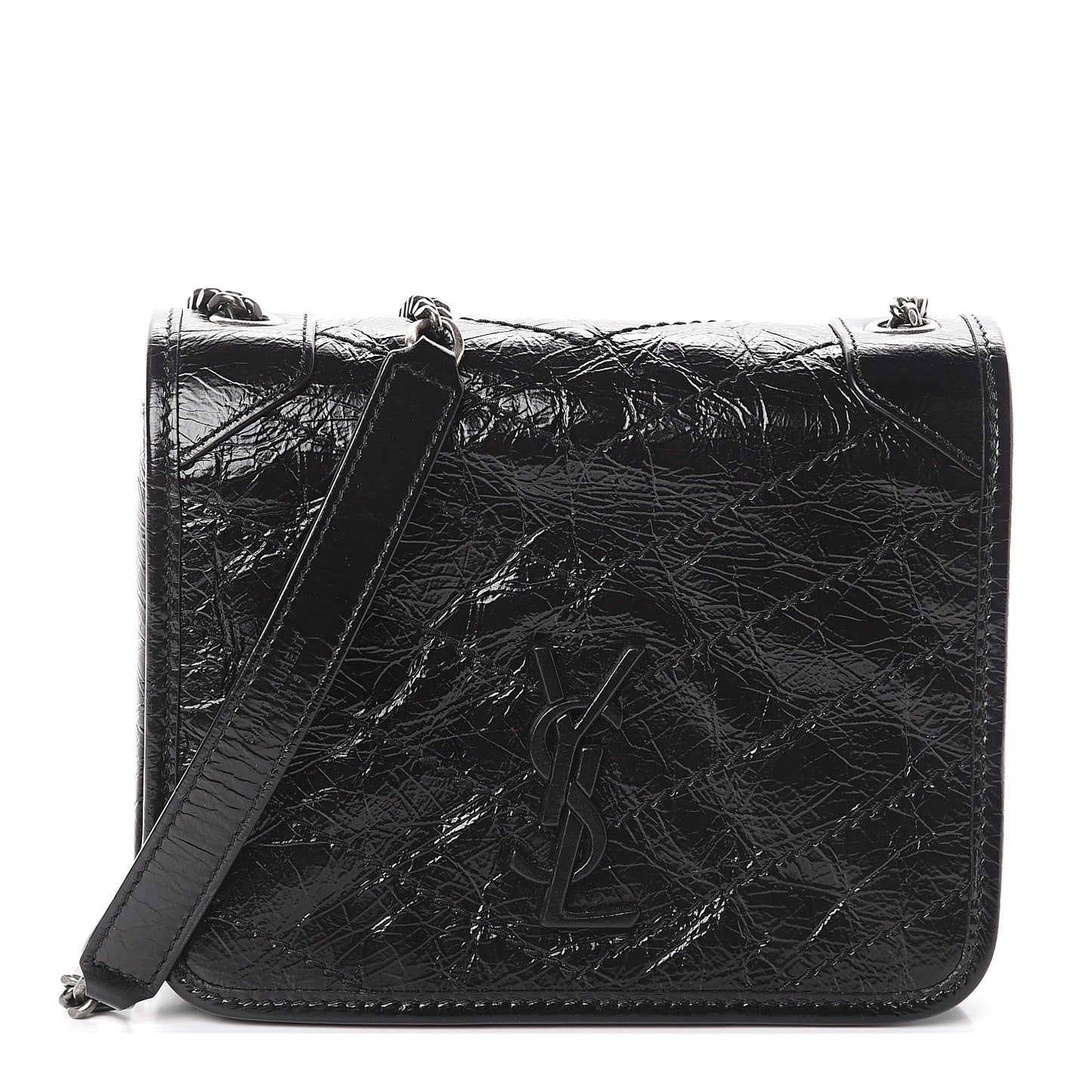 Crinkled Calfskin Matelasse Monogram Niki Chain Wallet Black