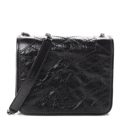 Saint Laurent Crinkled Calfskin Matelasse Monogram Niki Chain Wallet Black 1 of 8