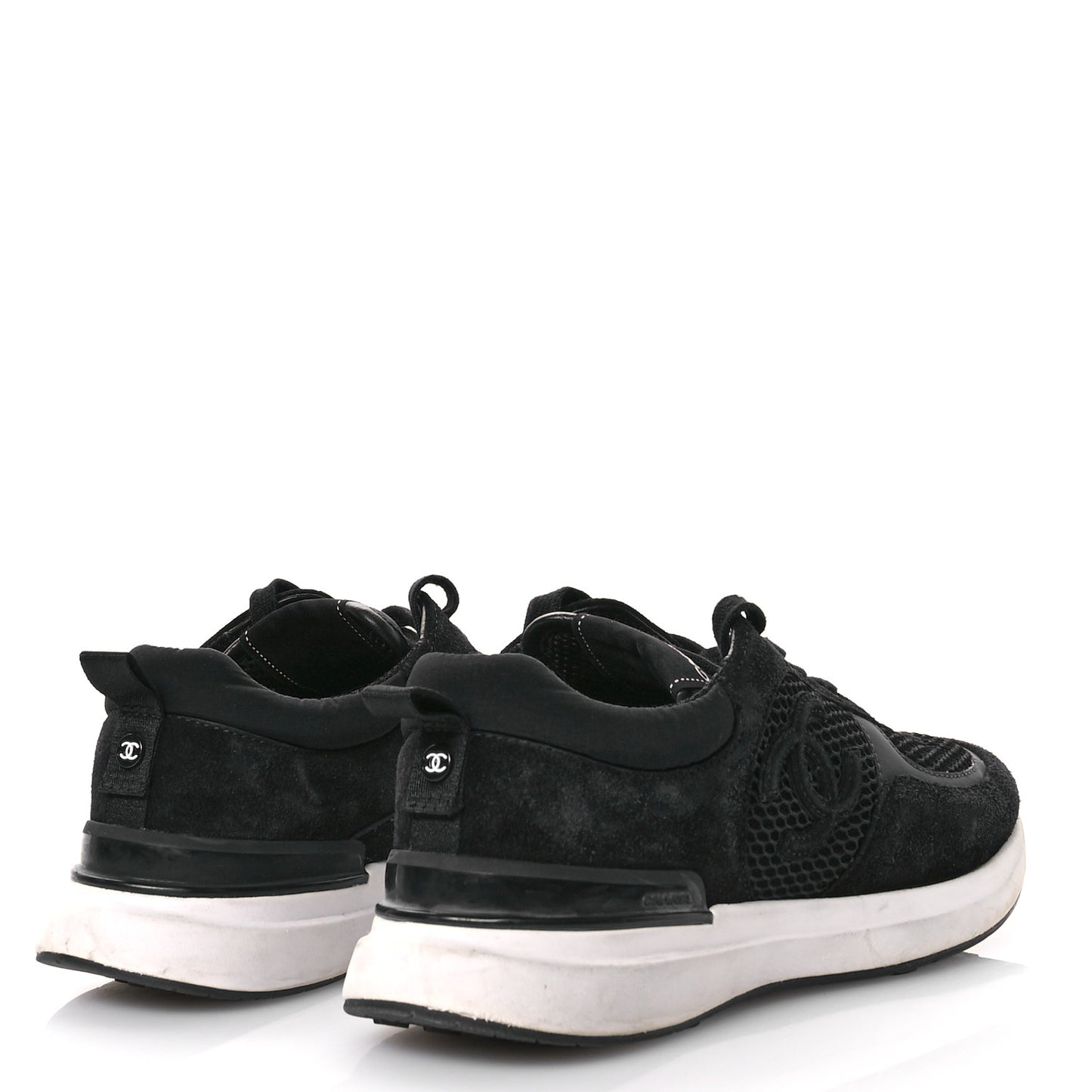 Calfskin Mesh Lycra Suede Womens Logo Sneakers 39 Black