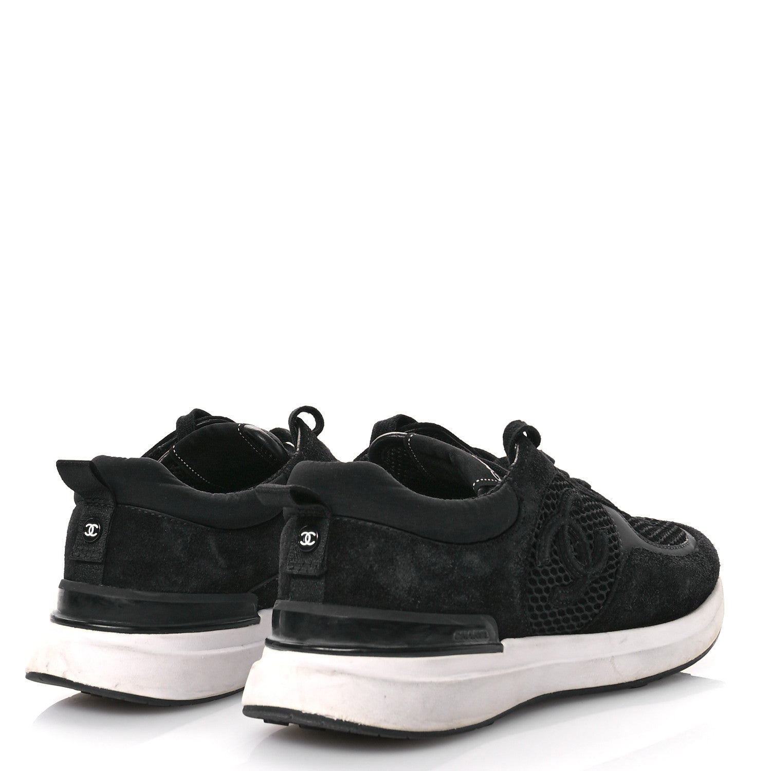 Chanel Calfskin Mesh Lycra Suede Womens Logo Sneakers 39 Black 5 of 9