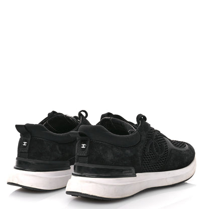 Chanel Calfskin Mesh Lycra Suede Womens Logo Sneakers 39 Black 5 of 9