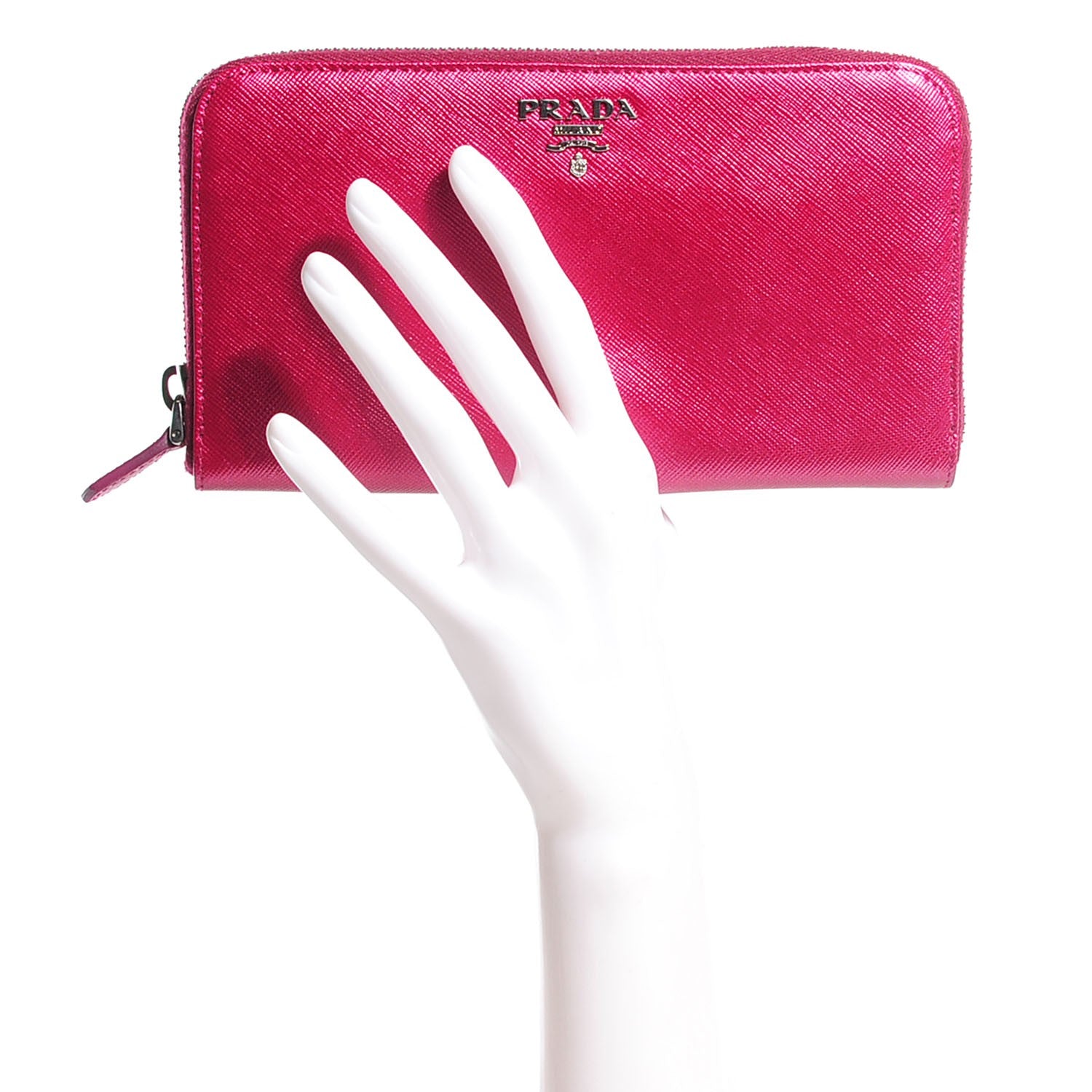 Prada Metallic Saffiano Metal Zip Around Wallet Ametista 2 of 10