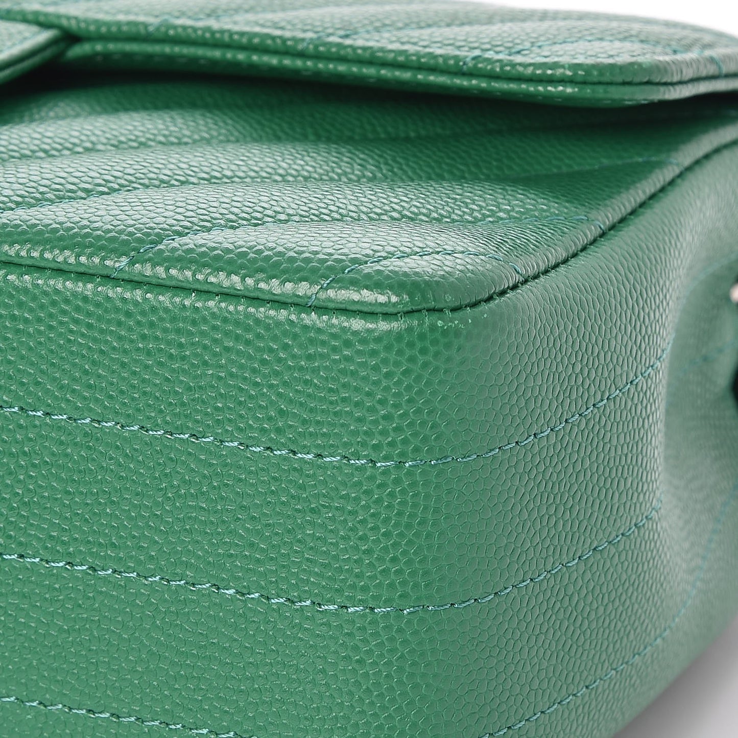 Caviar Chevron Quilted Mini Rectangular Flap Dark Green