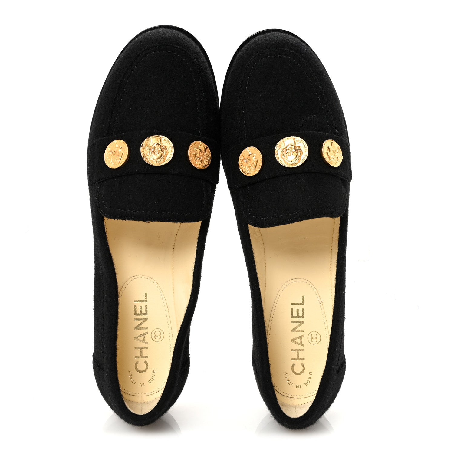 Chanel Tweed Medallion Loafers 40 Black 2 of 9