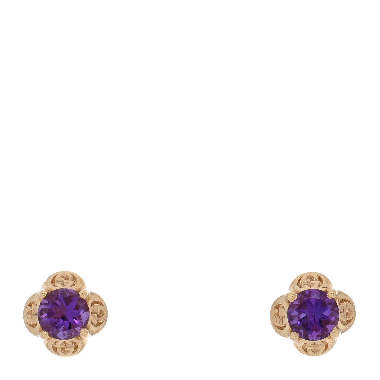 Gucci 18K Yellow Gold Amethyst Interlocking G Stud Earrings 1 of 5