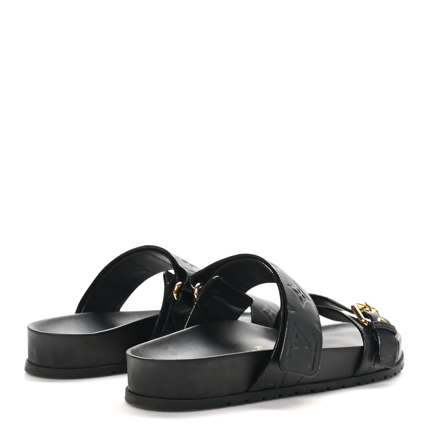 Lambskin Embossed Monogram Bom Dia Flat Mule Sandals 38 Black