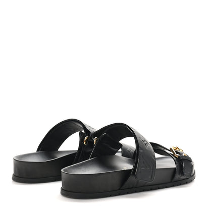 Louis Vuitton Lambskin Embossed Monogram Bom Dia Flat Mule Sandals 38 Black 5 of 10