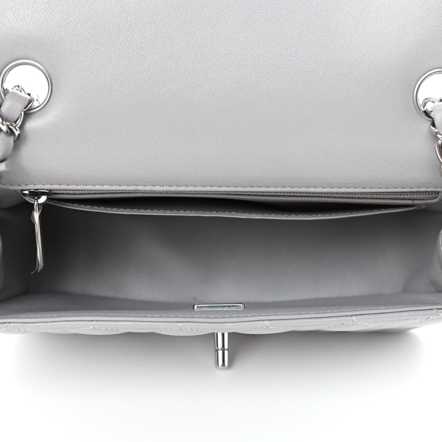 Lambskin Quilted Mini Rectangular Flap Grey
