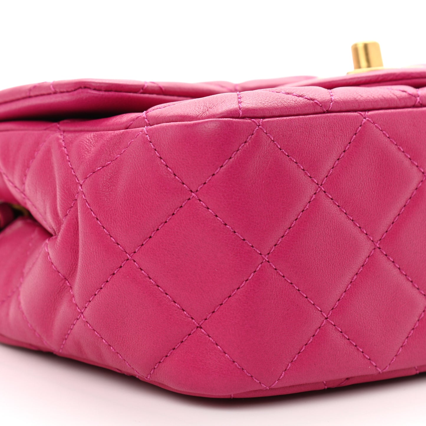 Lambskin Quilted Mini Pearl Crush Flap Fuchsia