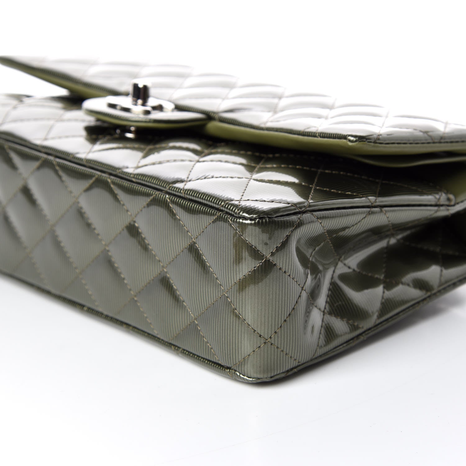 Chanel Striated Patent Quilted Medium Double Flap Green 6 of 14