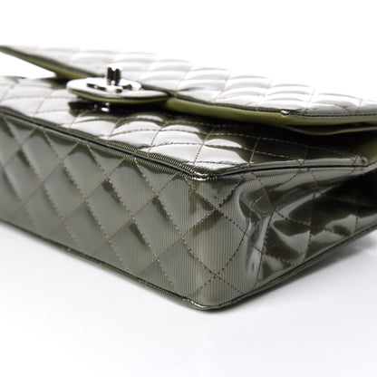 Chanel Striated Patent Quilted Medium Double Flap Green 6 of 14