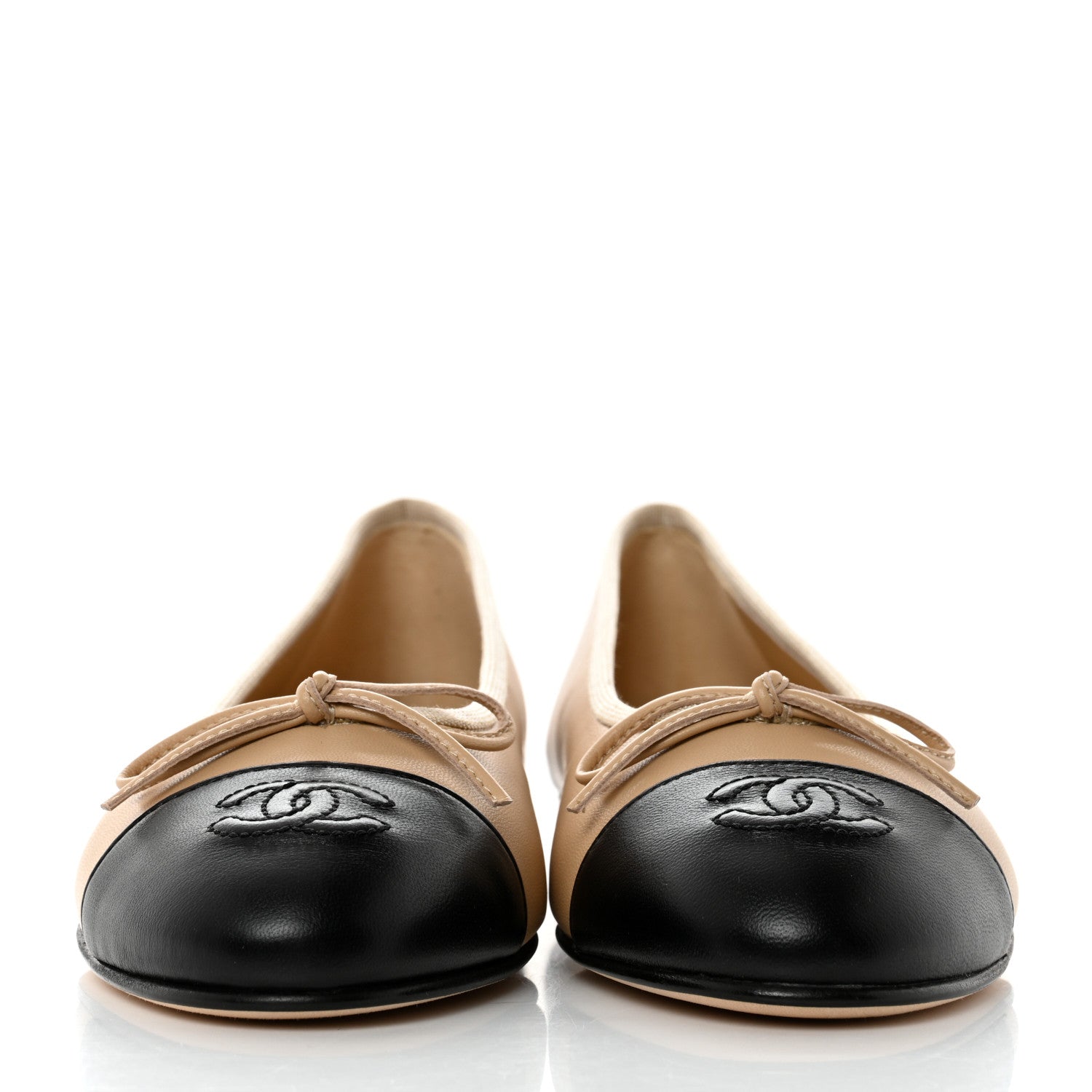 Chanel Lambskin Cap Toe CC Ballerina Flats 36 Beige Black 2 of 9