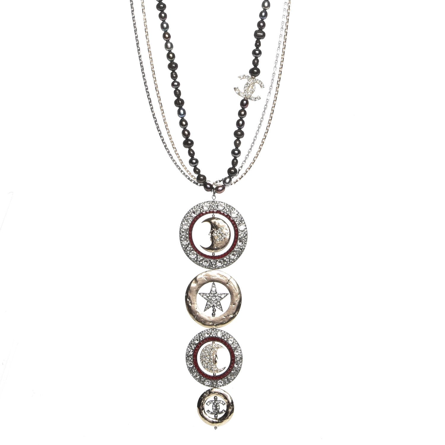 Chanel Ruthenium Crystal CC Star Moon Circle Necklace Multicolor 1 of 9