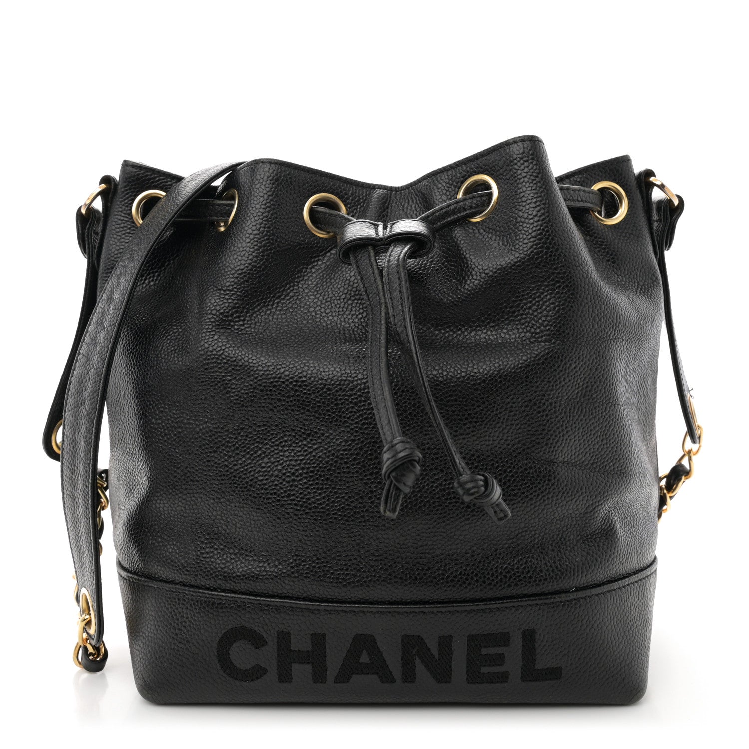Chanel Caviar Logo Drawstring Bucket Bag Black 1 of 11