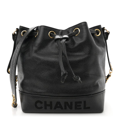 Chanel Caviar Logo Drawstring Bucket Bag Black 1 of 11
