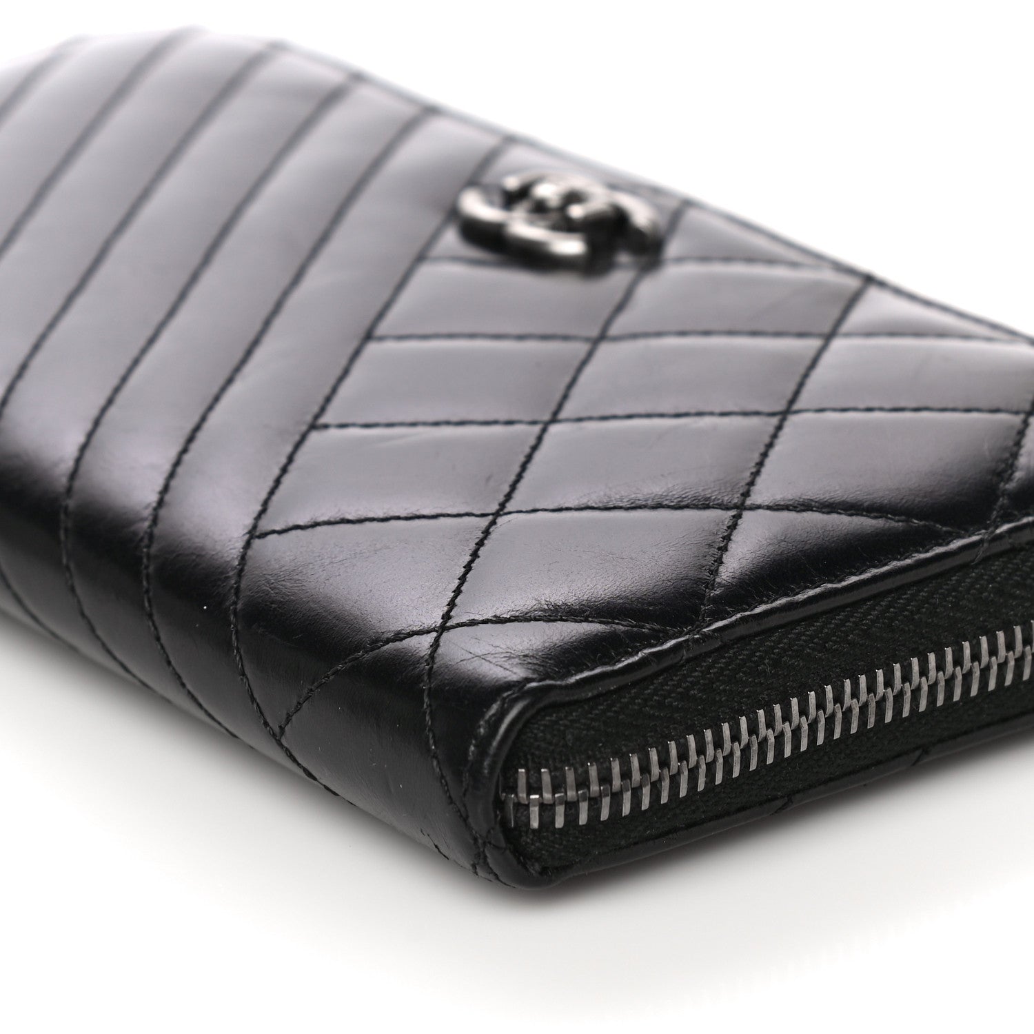 Chanel Glazed Calfskin Quilted Small Coco Boy Zip Around Wallet Black 11 of 12