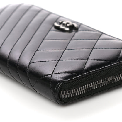 Chanel Glazed Calfskin Quilted Small Coco Boy Zip Around Wallet Black 11 of 12