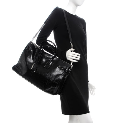 Saint Laurent Cracked Shiny Calfskin Medium Souple Sac De Jour Duffle Black 2 of 13